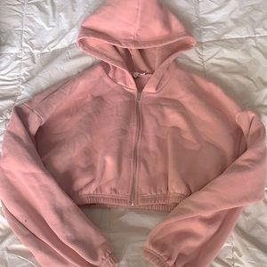 Cropped pink zip up sweater